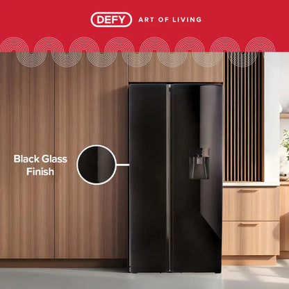 Defy 496lt Side by Side Fridge/Freezer - DFF456 - Black Glass