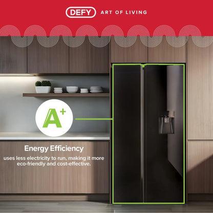 Defy 496lt Side by Side Fridge/Freezer - DFF456 - Black Glass