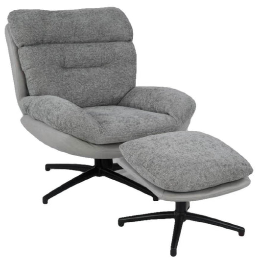 Domonic Swivel Occasional Chair + Foot Stool - Fabric