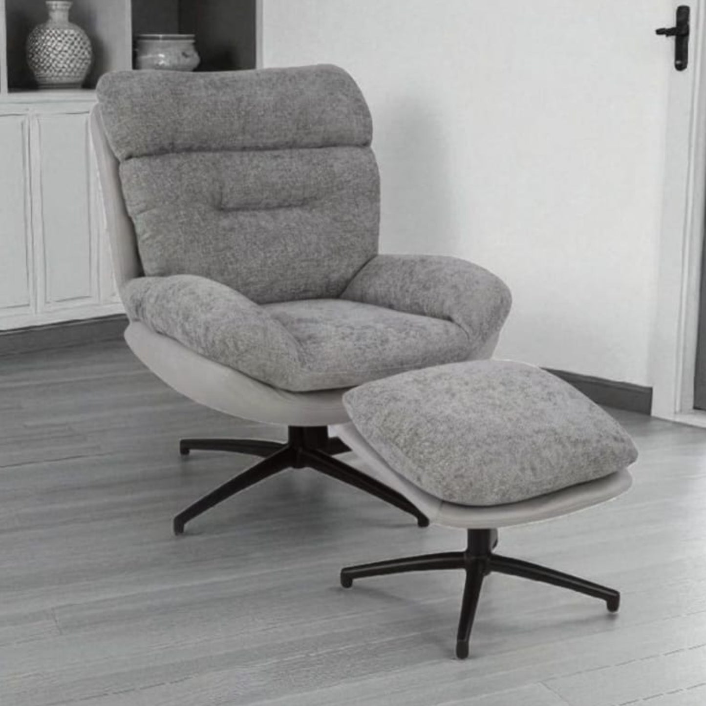 Domonic Swivel Occasional Chair + Foot Stool - Fabric