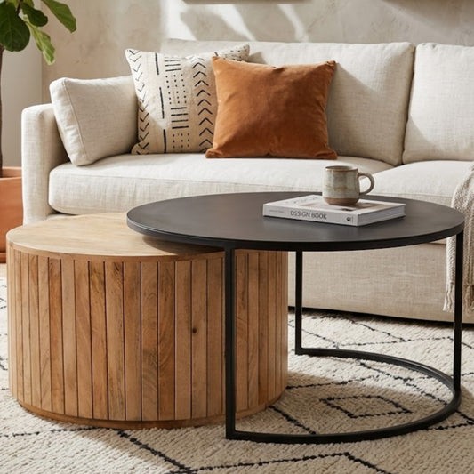 Engulfed Acasia Round Wooden & Iron Coffee Table - JWMB15