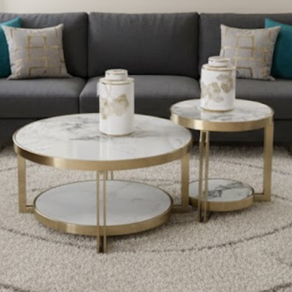 Chrissy Coffee & Side Table Set - Champagne & Gold
