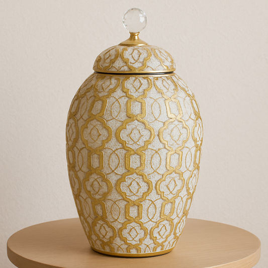 Ginger Jar Vase - White/Gold - CER818776WL