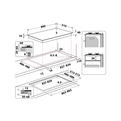 Whirlpool 90cm 5 Burner Gas On Glass Hob - GOA9523NB1