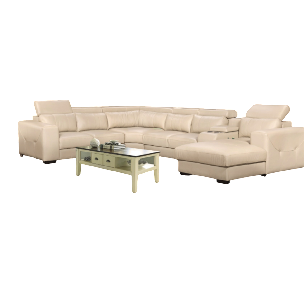 Rome 5Pce Corner Lounge Suite with Daybed - Genuine Leather All-Over