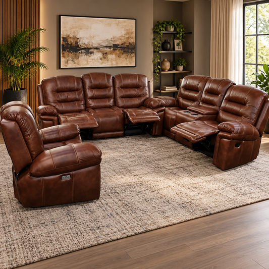 Opulent 3.2.1 5 Motion With Console Lounge Suite - Genuine Leather