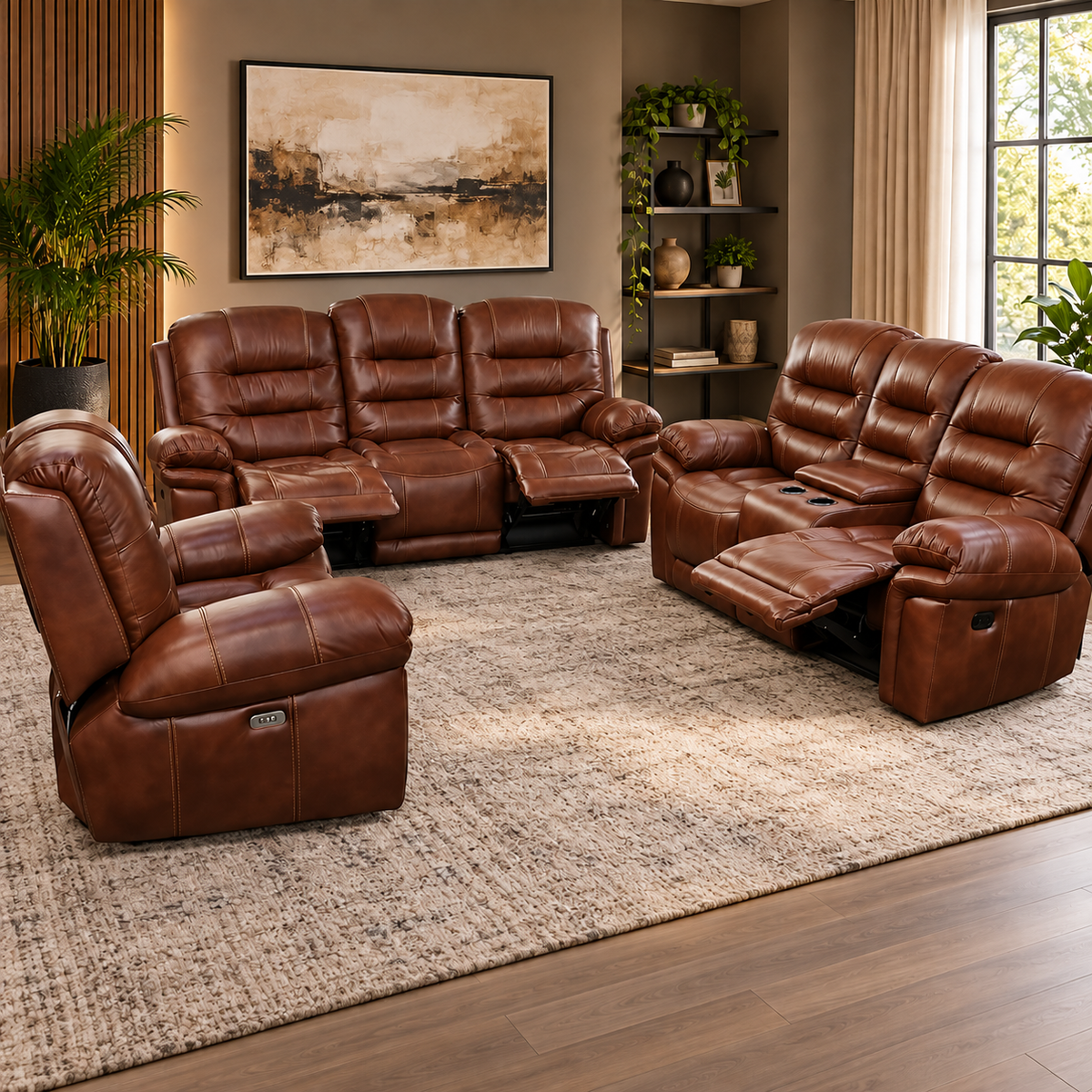 Opulent 3.2.1 5 Motion With Console Lounge Suite - Genuine Leather