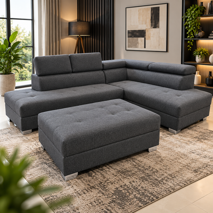Jolene 2 Piece Corner Lounge Suite + Ottoman - Fabric