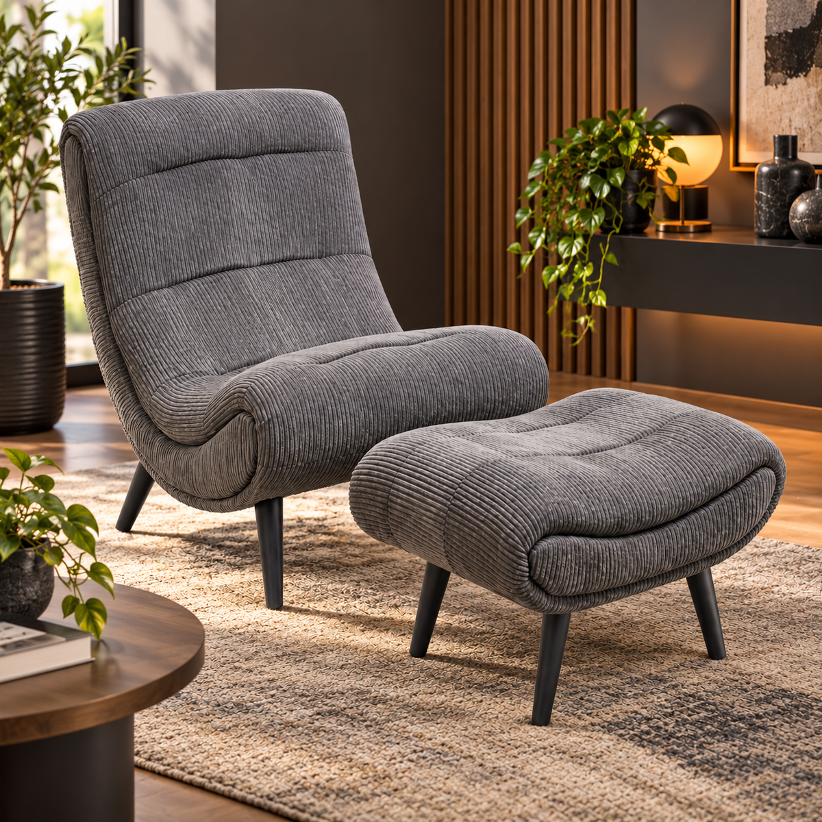 Cruz Occasional Chair + Foot Stool - Fabric