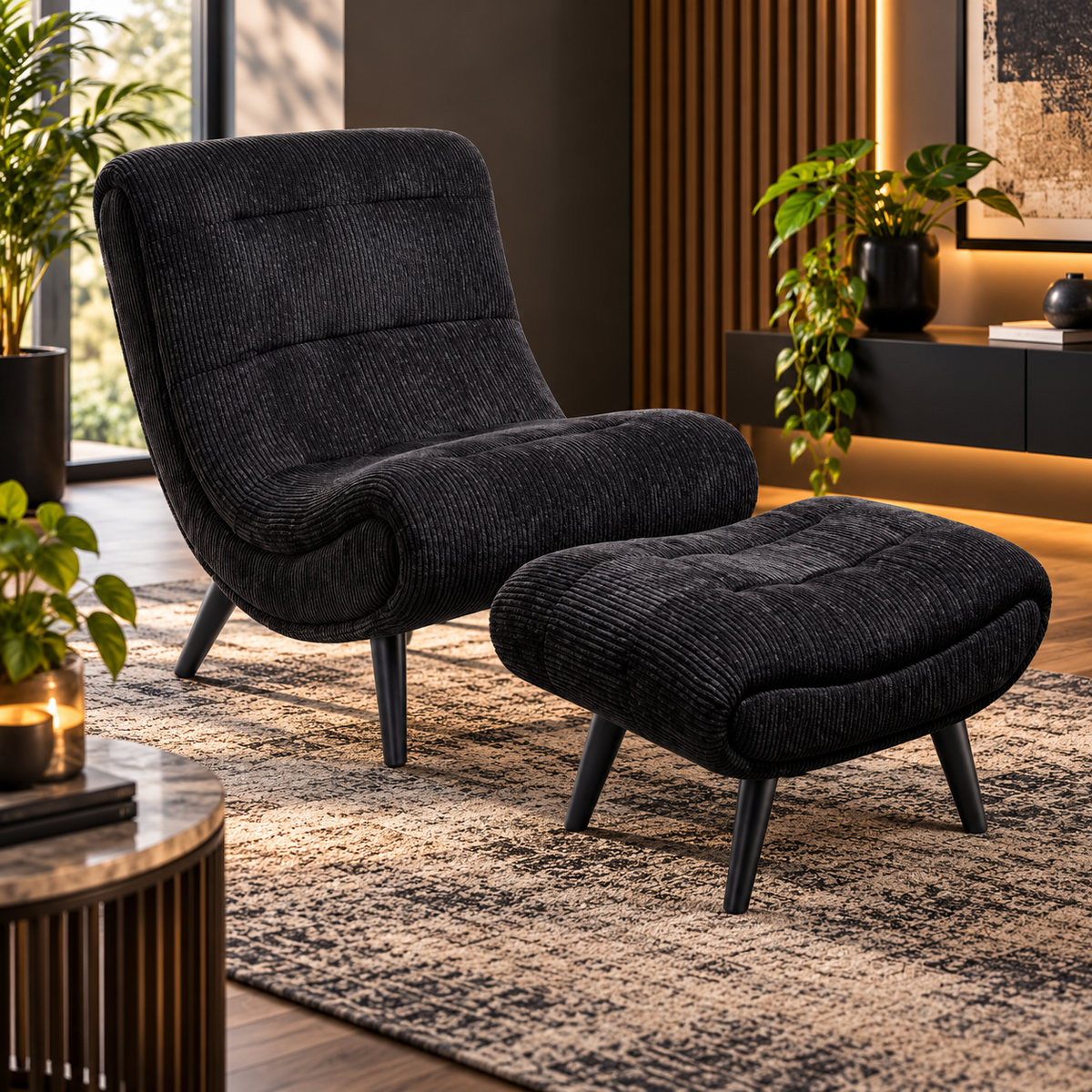 Cruz Occasional Chair + Foot Stool - Fabric