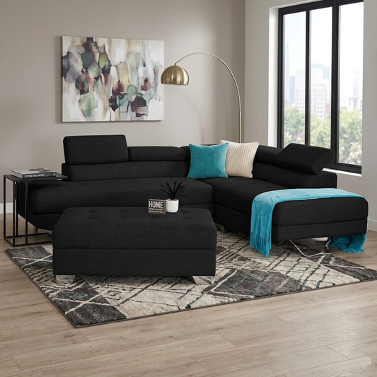 Jolene 2 Piece Corner Lounge Suite + Ottoman - Fabric