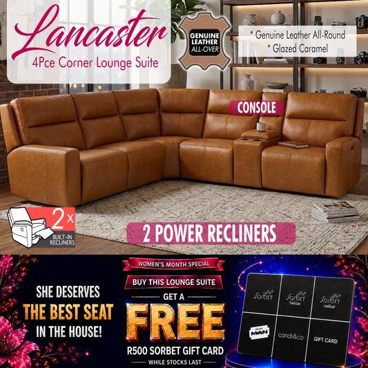 Lancaster - 4 Piece Corner Lounge Suite - Leather