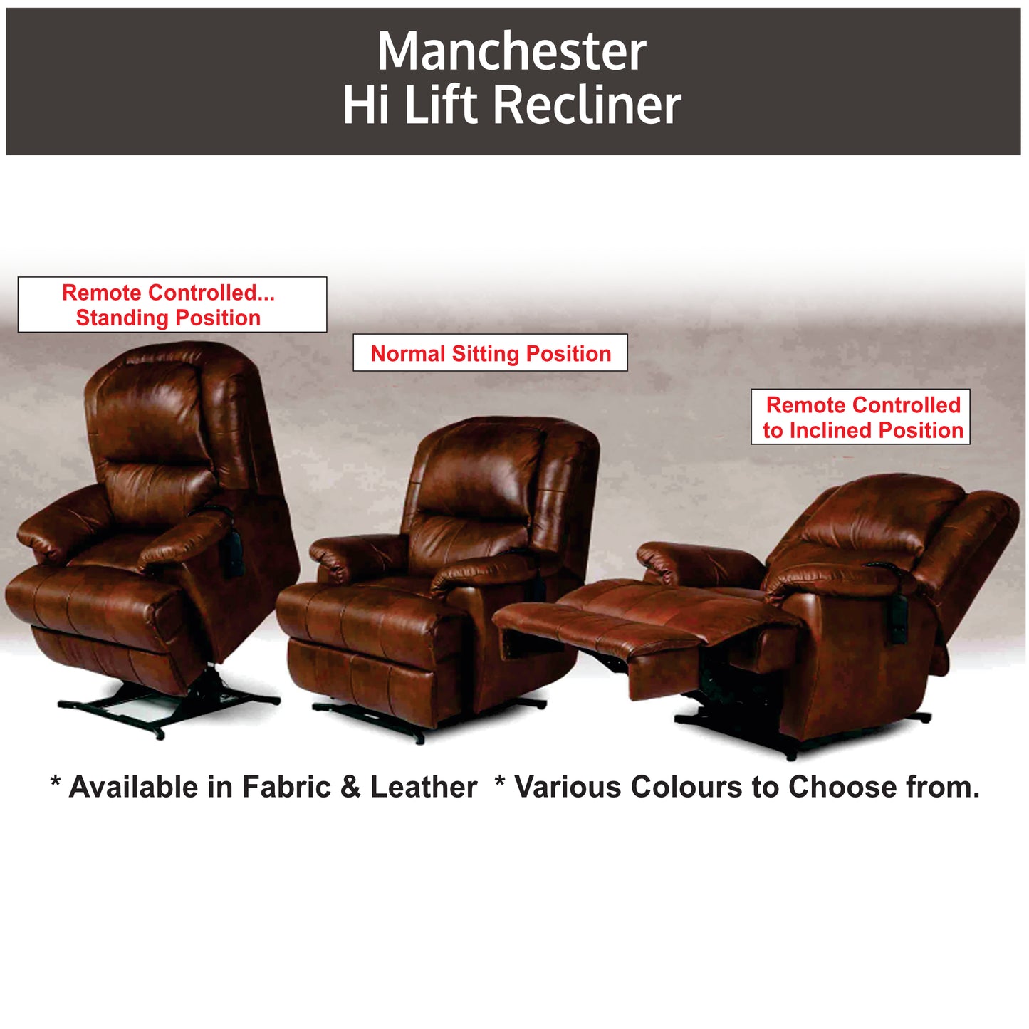 Alpine Manchester Hi-lift Recliner - Fabric