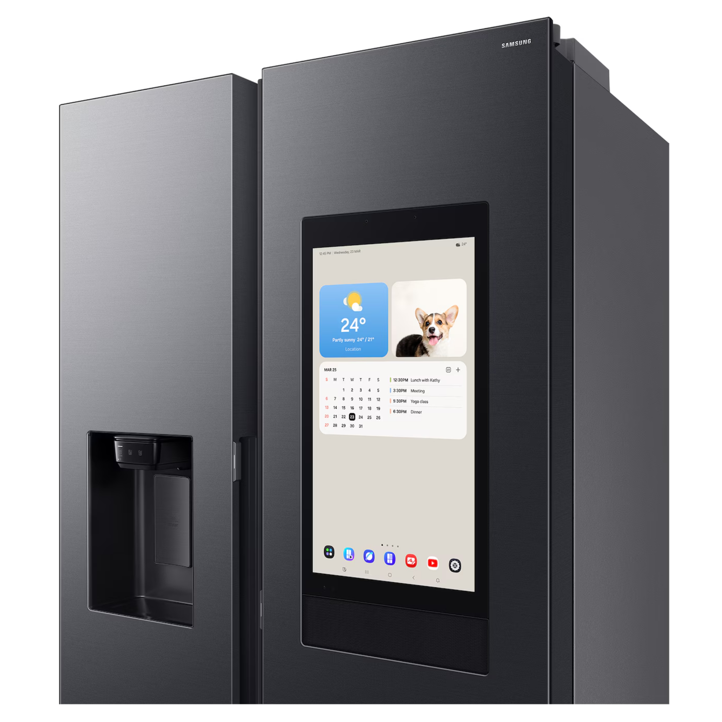 Samsung 594L Side by Side Bespoke AI 21.5” Family Hub Screen Plumbed - Black - RS90F64A2FFA